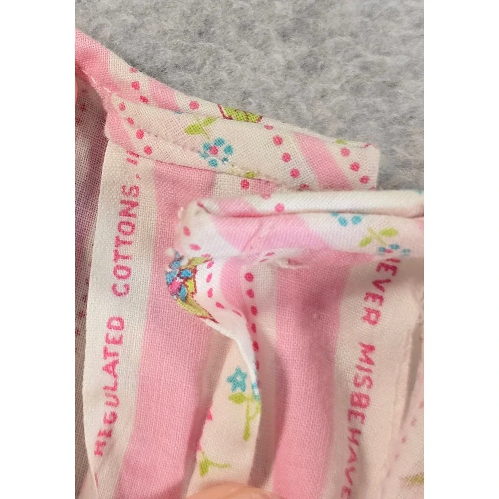 Vintage Handmade Dress Girls 2T Pink Floral Striped Tulle Lined Cotton 70s